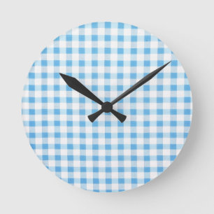 Reloj Redondo Mediano Gingham Azul Bebé