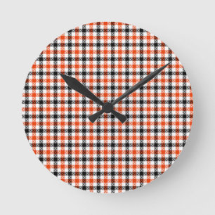 Reloj Redondo Mediano Gingham de cuadros naranja, negro y blanco