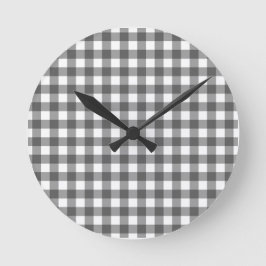 Reloj Redondo Mediano Gingham grises clásica de alta elección