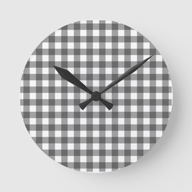 Reloj Redondo Mediano Gingham grises clásica de alta elección (Anverso)