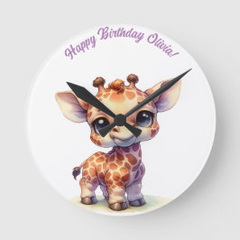 Reloj Redondo Mediano Girafa de bebé lindo color agua