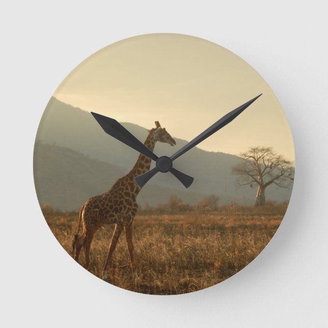 Reloj Redondo Mediano Giraffe in the Savannah (Anverso)