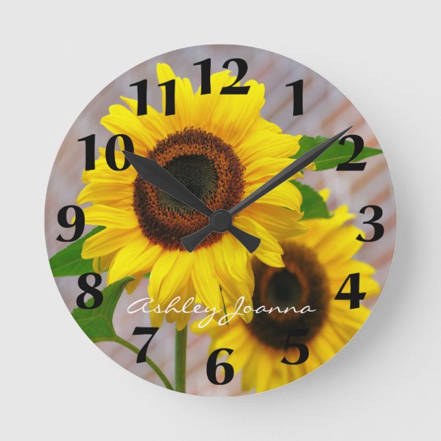 Reloj Redondo Mediano Girasol amarillo moderno (Anverso)