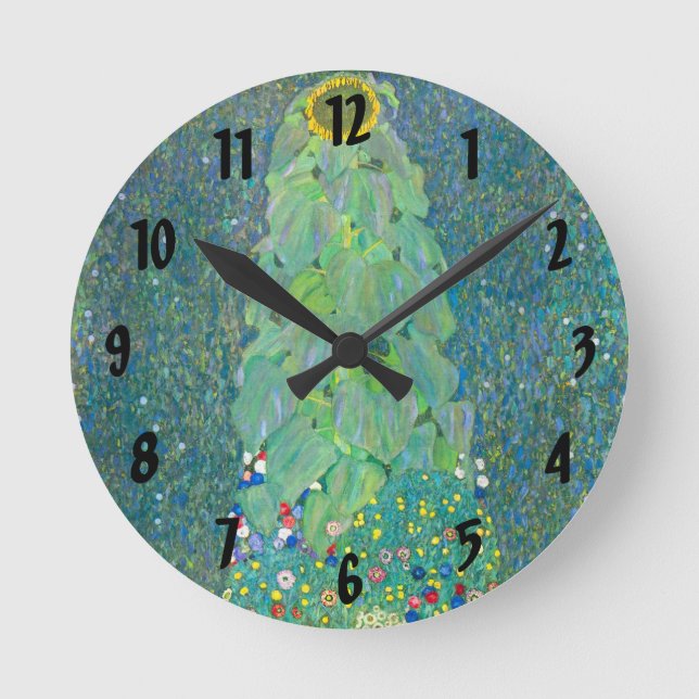Reloj Redondo Mediano Girasol de Klimt, flores antiguas Art Nouveau (Anverso)
