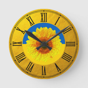 Reloj Redondo Mediano Girasol de Ucrania y bandera ucraniana / flor