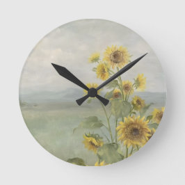 Reloj Redondo Mediano Girasol moderno Imagen en acuarela y personalizabl