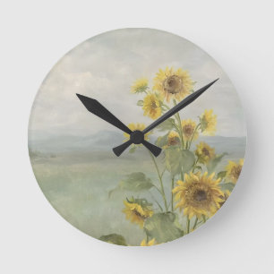 Reloj Redondo Mediano Girasol moderno Imagen en acuarela y personalizabl