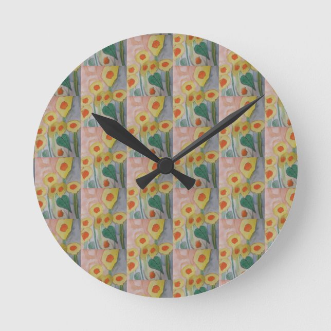 Reloj Redondo Mediano Girasoles abstractos (Anverso)