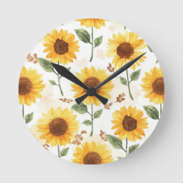 Reloj Redondo Mediano Girasoles Amarillos Acuarela Floral Caprichoso