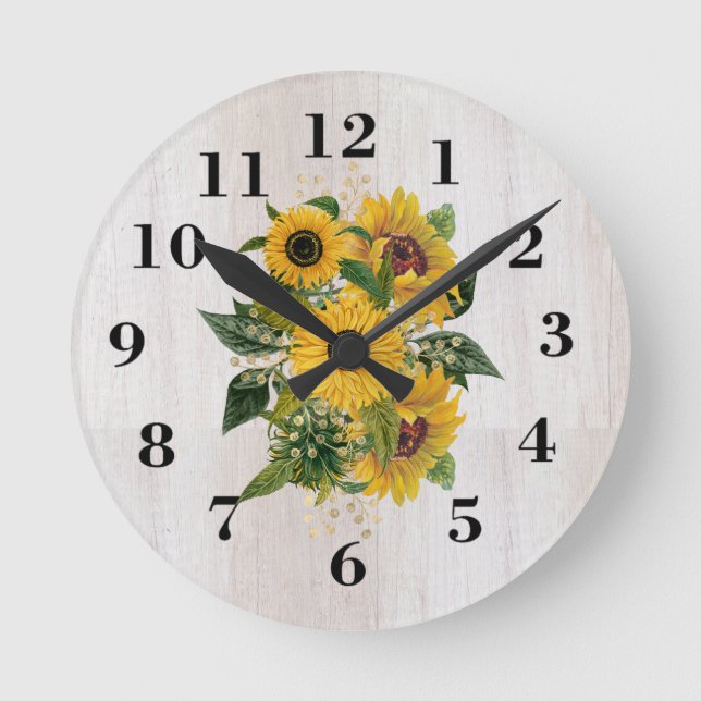 Reloj Redondo Mediano Girasoles Rústicos (Anverso)
