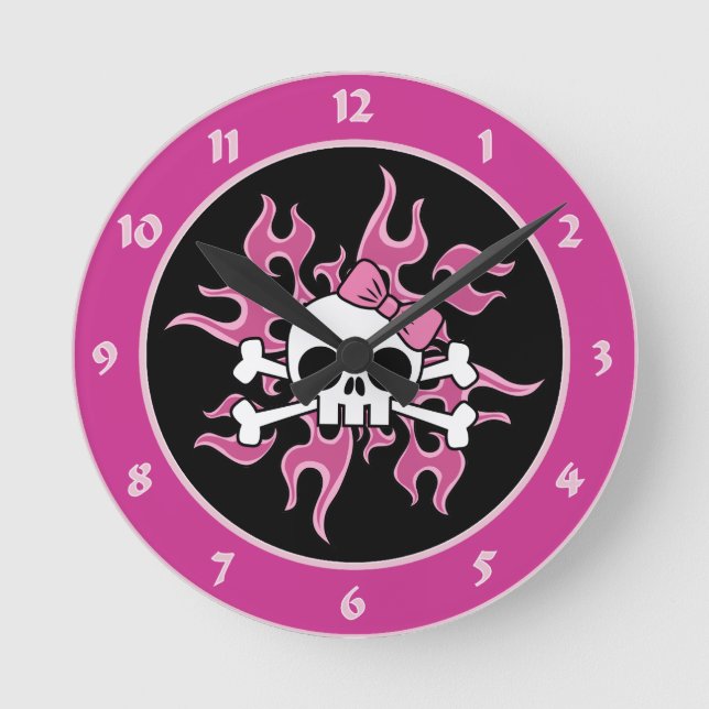 Reloj Redondo Mediano Girlie Flaming Skull (Anverso)