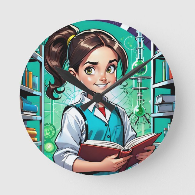 Reloj Redondo Mediano Girls Love Science! (Anverso)