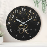 Reloj Redondo Mediano Glam Gold Purpurina Diamond Sparkle Elegant Monogr<br><div class="desc">Crea tu propio reloj espumoso de diamante negro y dorado personalizado con tu monograma y nombre personalizado.</div>