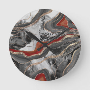 Reloj Redondo Mediano Glam, Purpurina de Agate de Mármol Líquido, Purp