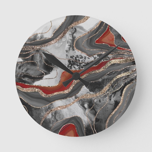 Reloj Redondo Mediano Glam, Purpurina de Agate de Mármol Líquido, Purpur (Anverso)