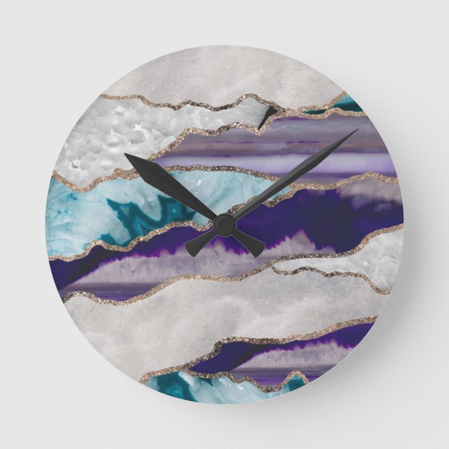 Reloj Redondo Mediano Glam, Purpurina de oro de Enk Agate (Purpurina fal (Anverso)