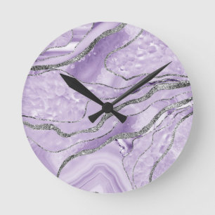 Reloj Redondo Mediano Glam Purpurina de plata Lavender Agate #1