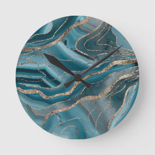 Reloj Redondo Mediano Glam Purpurina dorado Blue Gray Agate #1