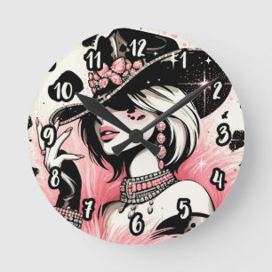 Reloj Redondo Mediano Glamor rústico vaquero rosa brillo impresión de cu