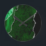 Reloj Redondo Mediano Glamorosa Purpurina plateado de Moda verde de márm<br><div class="desc">Los ácidos son piedras que se caracterizan por tener bandas de varios colores que no son muy contrastadas. Este bonito y elegante diseño en esmeralda o verde bosque en diferentes tonos con chispas de plata y purpurinas tiene una estética mineral como agate.</div>