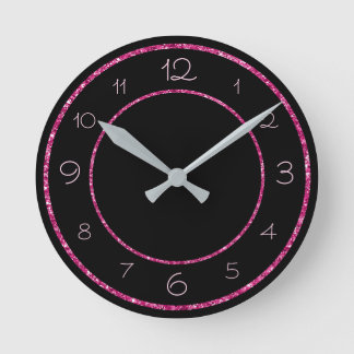 Reloj Redondo Mediano Glamuroso y Purpurina de color rosa sobre negro