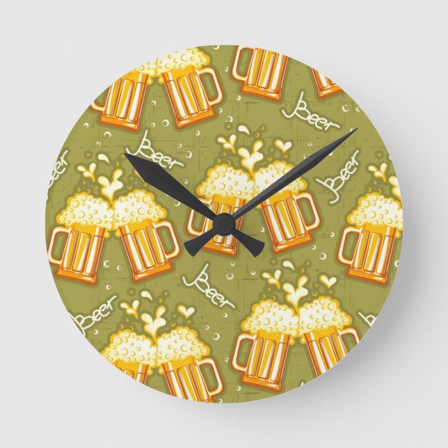 Reloj Redondo Mediano Glasses Of Beer Pattern (Anverso)