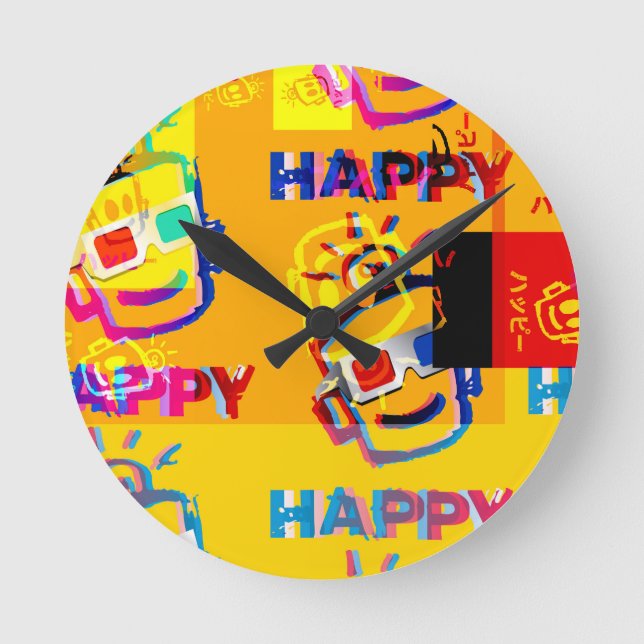 Reloj Redondo Mediano GLITCHED HAPPY Pillow (Anverso)