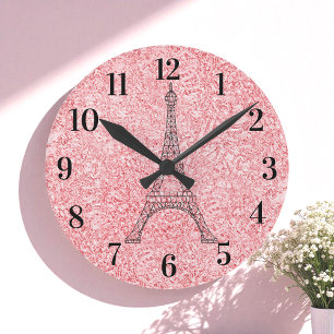Reloj Redondo Mediano Glitter Pink Rose Gold Paris Acrylic Wall Clock