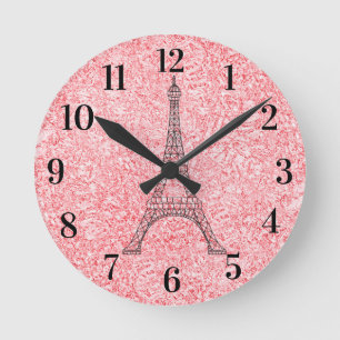 Reloj Redondo Mediano Glitter Pink Rose Gold Paris Acrylic Wall Clock