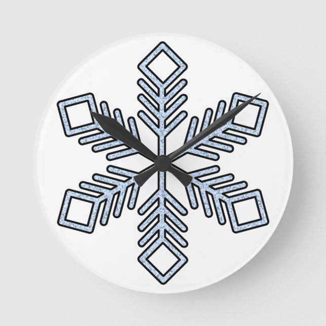 Reloj Redondo Mediano Glitter Snowflake - Baby Blue Branches (Anverso)