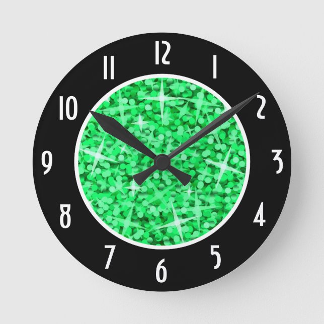 Reloj Redondo Mediano Glitz Green Black 'Numbers' clock round (Anverso)