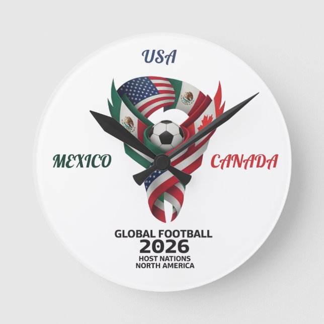 Reloj Redondo Mediano Global Football North America 2026 Wall Clock (Anverso)