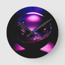 Reloj Redondo Mediano Globe transparente morado con paisaje montañoso