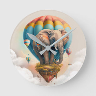 Reloj Redondo Mediano Globo aerostático caprichoso de elefante lindo