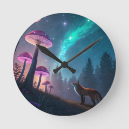 Reloj Redondo Mediano Glowing Mushroom Forest Fox Fantasy Art