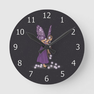 Reloj Redondo Mediano Glowing Star Flowers Pretty Purple Fairy Girl