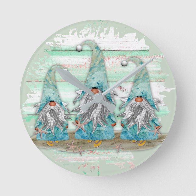 Reloj Redondo Mediano Gnomes Tropical Blue Watercolor Beach (Anverso)