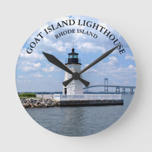 Reloj Redondo Mediano Goat Island Lighthouse Rhode Island RI Wall  Clock