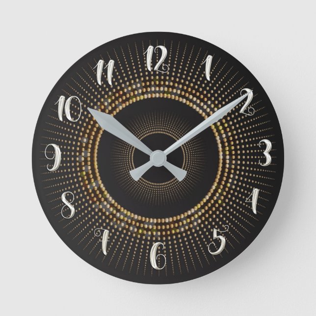 Reloj Redondo Mediano Gold & Black Gold Rays Modern Glam Art Custom (Anverso)