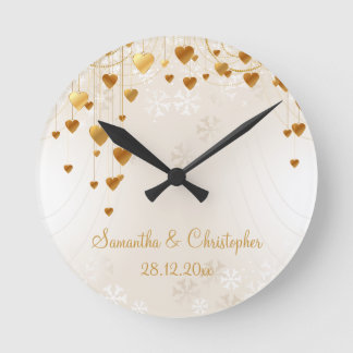 Reloj Redondo Mediano Gold Hearts and Snowflakes Wedding Memento