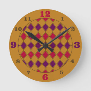 Reloj Redondo Mediano Gold Purple & Coral Harlequin Pattern