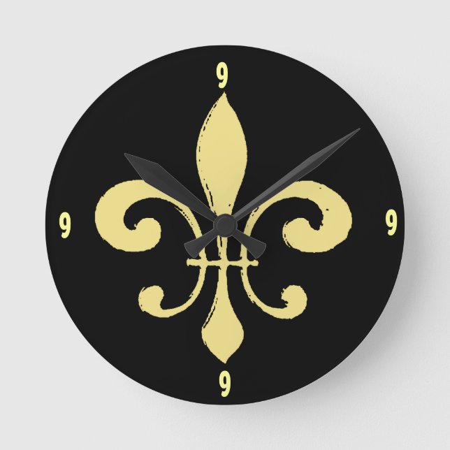 Reloj Redondo Mediano Gold Washout Fleur De Lis, añadir números (Anverso)