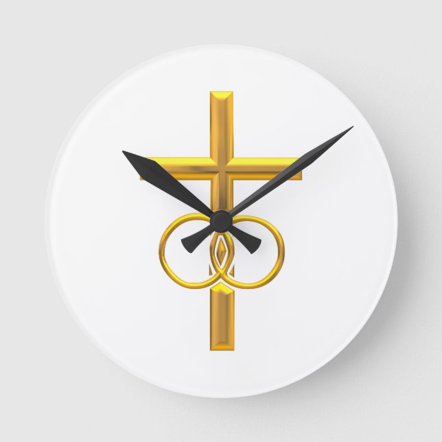 Reloj Redondo Mediano Golden 3-D Cross with Wedding Rings (Anverso)