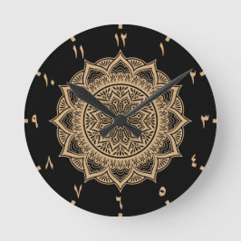 Reloj Redondo Mediano Golden Arabic Numbers Mandala