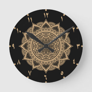 Reloj Redondo Mediano Golden Arabic Numbers Mandala