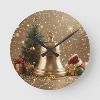 Reloj Redondo Mediano Golden Christmas Bell Wall Clock – Festive Holiday
