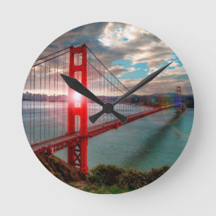 Reloj Redondo Mediano Golden Gate Bridge with Sun Shining through.