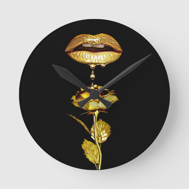 Reloj Redondo Mediano Golden Lips Dripping Liquid Gold Art  (Anverso)