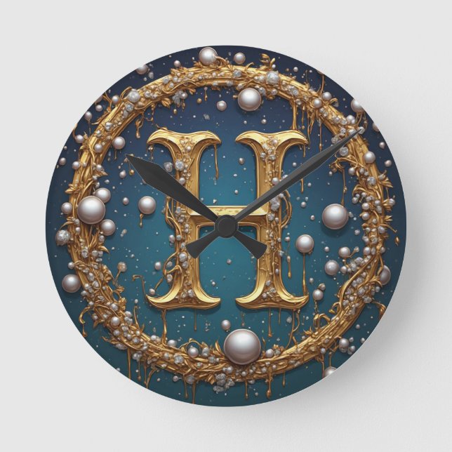 Reloj Redondo Mediano Golden Monogram Initial Letter H (Anverso)