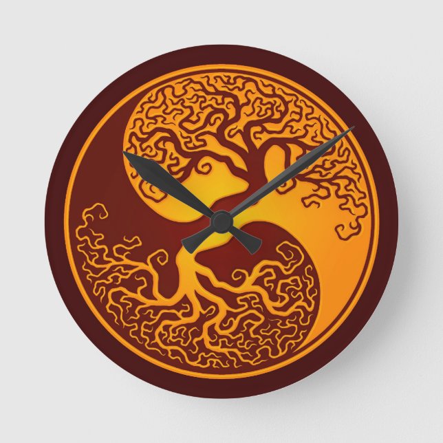 Reloj Redondo Mediano Golden Red Tree of Life Yin Yang (Anverso)